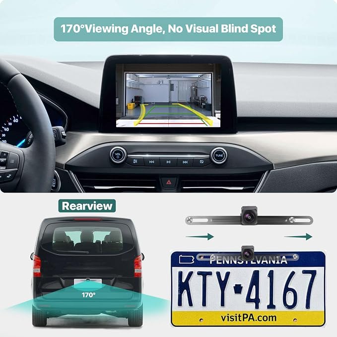 GreenYi AHD Monitor Camera Set, 800x480 HD TFT Monitor + Universal AHD 1080P Rear Licnese Plate Camera