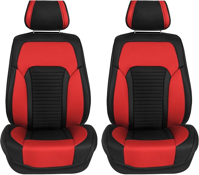 FH Group Front Set Faux Leather Car Seat Cover Cushions for Low Back Seat, Universal Fit, Airbag Compatible Seat Cover for SUV, Sedan, Red