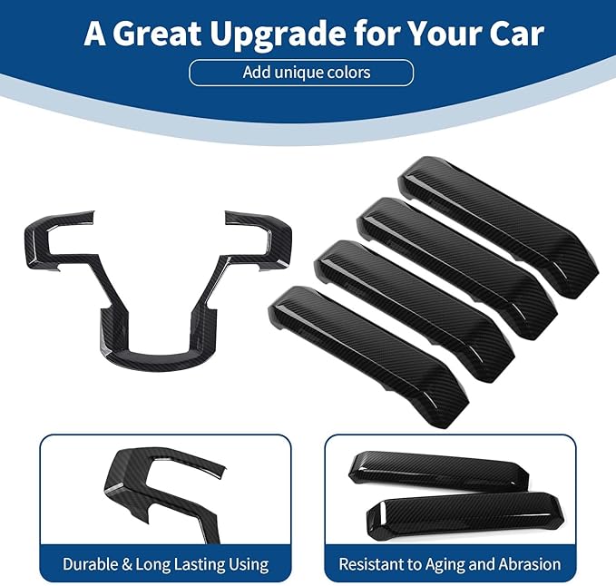 for F150 Inner Door Grab Handle Trim Cover Steering Wheel Panel Trim for Ford F150 2015-2020 Carbon Fiber Interior Accessories 5pcs