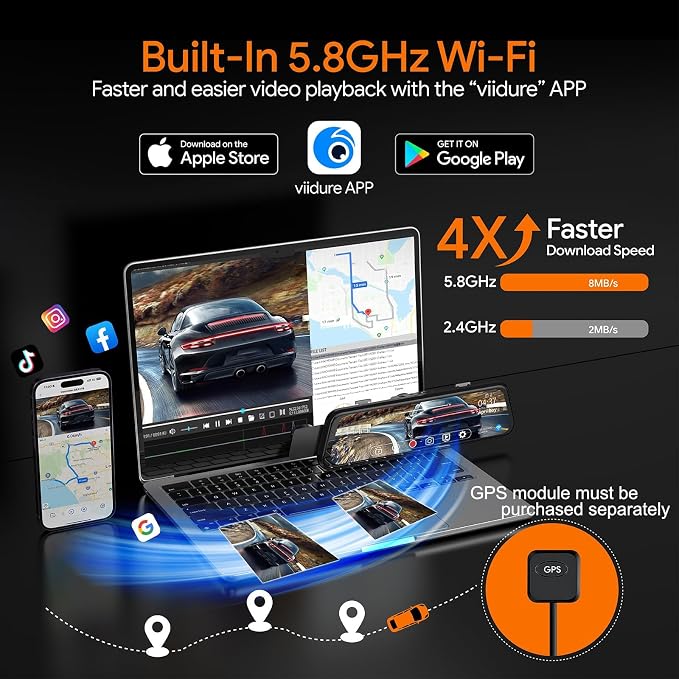 3 Channel Mirror Dash Camera for Cars,9.66" Triple Rear View Mirror with Front 4K/3K, Inside and Rear 1080P with WiFi, G-Sensor, Night Vision, Reverse Assist, Parking Monitoring (Include 64GB Card)