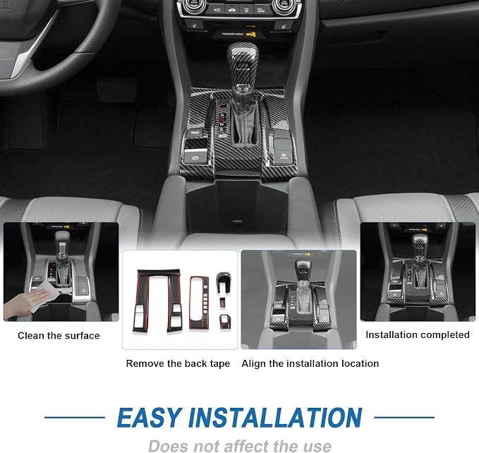 Carbon Fiber Center Console Gear Shift Panel Cover Compatible with Honda Civic 10th Gen 2016-2021