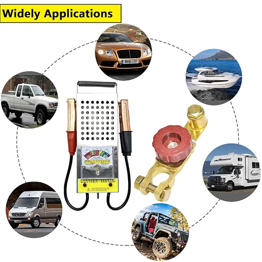 Battery Load Tester, Alternator Load Tester 12V 6V with Voltmeter Alligator Clips, Top Post Battery Disconnect Switch for Car, RV, Truck, Marine, Boat