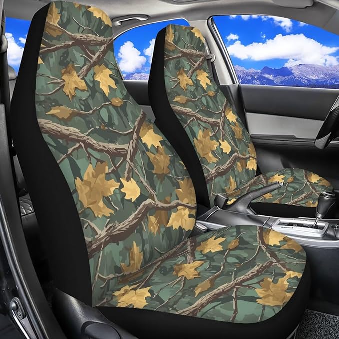 Camo Hunting Car Accessories Set of 11 Car Front Seat Cover Steering Wheel Cover Seat Belt Pads Elastic Fabrics Gear Lever Cover Universal Fit Most Cars SUV