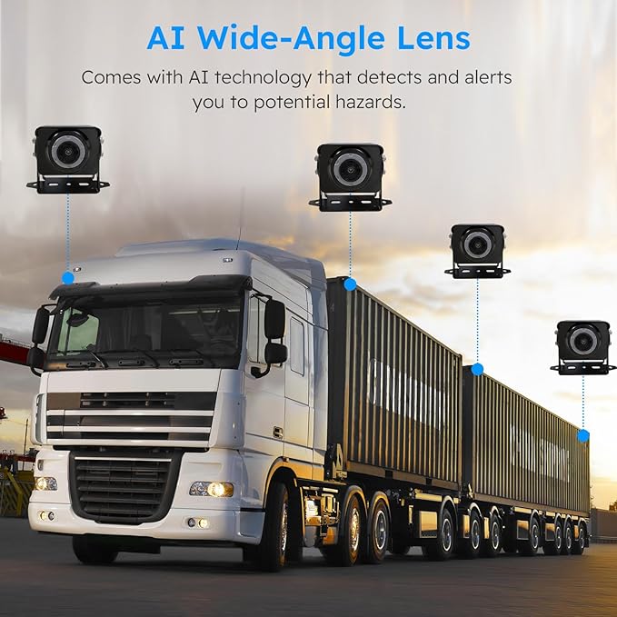 Backup Camera AI HD 720P Automatically Identifying Pedestrians with Warning Night Vision IP69K Waterproof Vehicle Camera for Backup Camera System ect.Medium and Large Vehicles