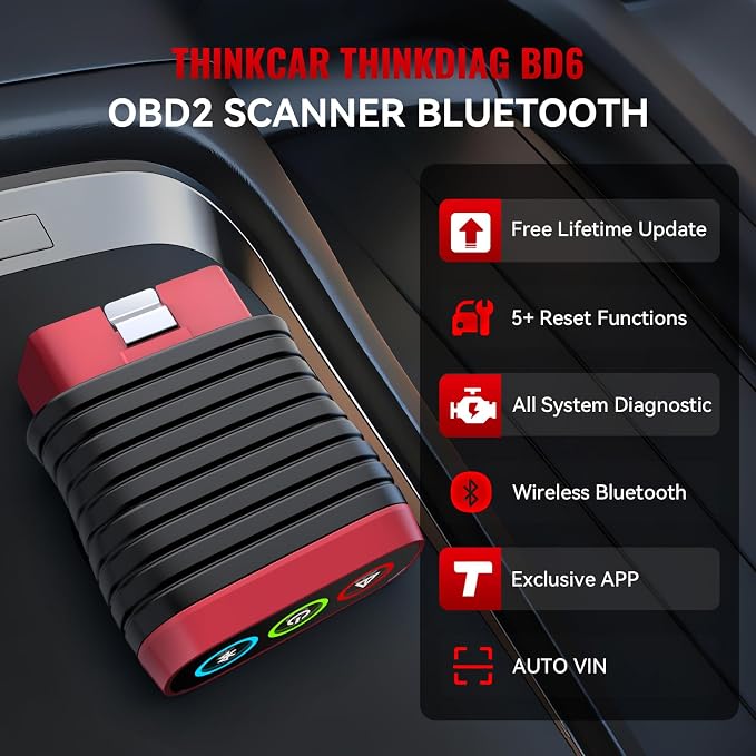 THINKCAR THINKDIAG BD6 OBD2 Scanner Bluetooth + Universal 16 Pin Male to Female OBD2 Extension Cable