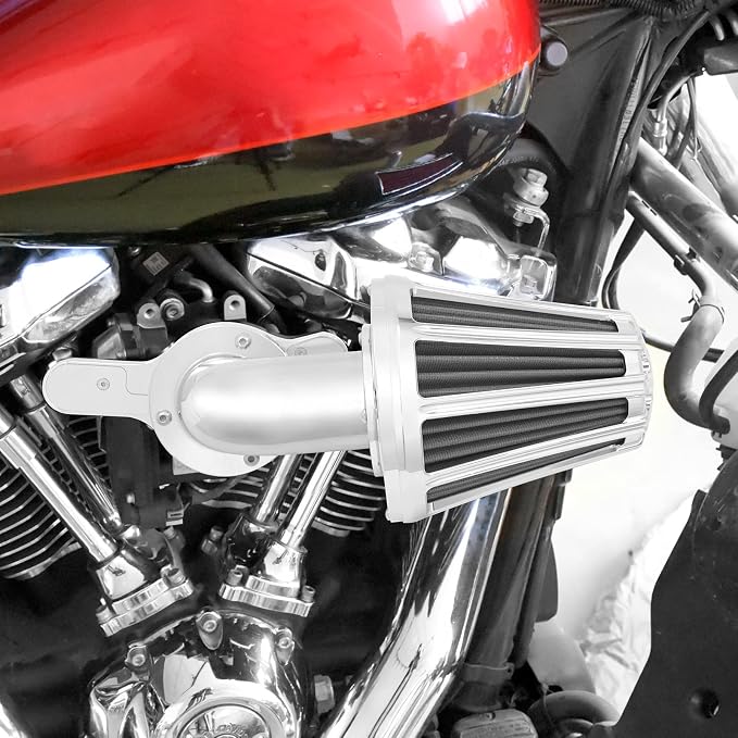 Air Cleaner Filter 90° Forward-Facing Intake Kit CNC Fit for Harley Touring Softail (Chrome Housing Grey Element, D For M8 Touring 17-23 Trike 17-25 Softail 18-24)