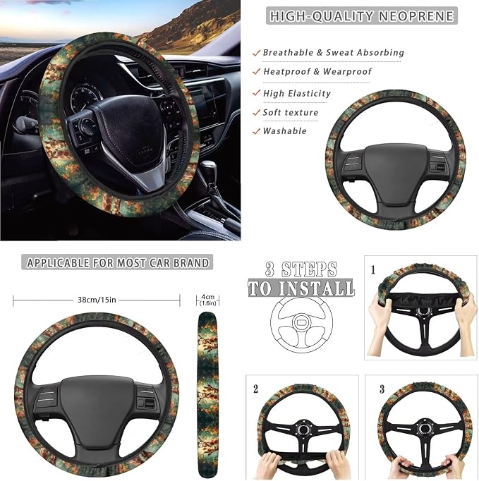 Suobstales Giraffe Butterfly Flower Print Car Accessories for Women Seat Covers Set with Universal Steering Wheel Cover Seatbelt Pads, Cup Holder Coasters, Keychain Fits SUV Trunk Sedan