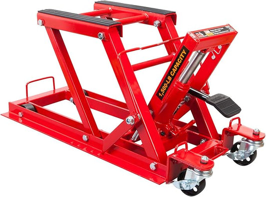 Big RED 1500LBS Hydraulic Motorcycle Lift Jack, Powersports Lift Table Operated ATV Dirt Bike Scissor Jack Stand, Fit for Motorcycle UTV Snowmobile, Red
