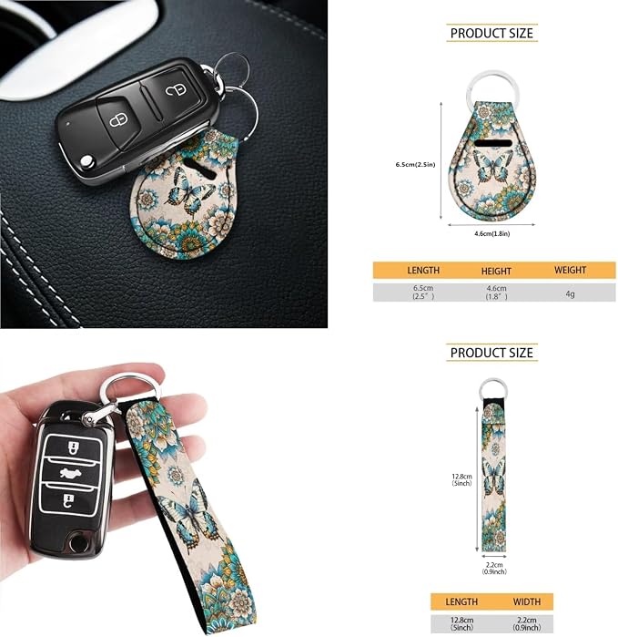 Car Accessories Car Seat Covers Full Set with Steering Wheel Covers+Seat Belt Pads+Coasters+Keychain+Lipstick Holder Universal Fit(13 Pack), Bohemian Mandala Butterfly Print