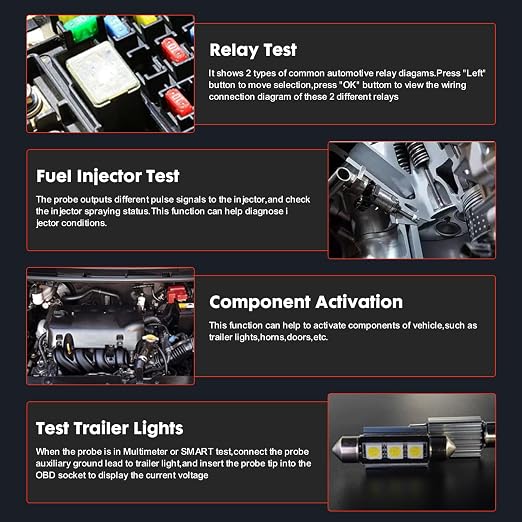 Topdiag P200 Power Circuit Probe Kit - Test Light Automotive Circuit Tester Circuit Breaker Finder Tool, Relay Tester Multimeter, Oscilloscope, Fuel Injector Tester - 9~30V