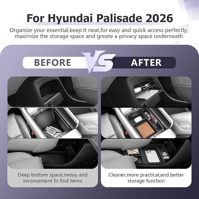 LUWU Center Console Organizer Compatible with 2026 Hyundai Palisade Calligraphy Accessories Palisade Armrest Console Organizer & Under Screen Storage Tray & Lower Storage Tray 4PCS (ONLY for 7-Seat)
