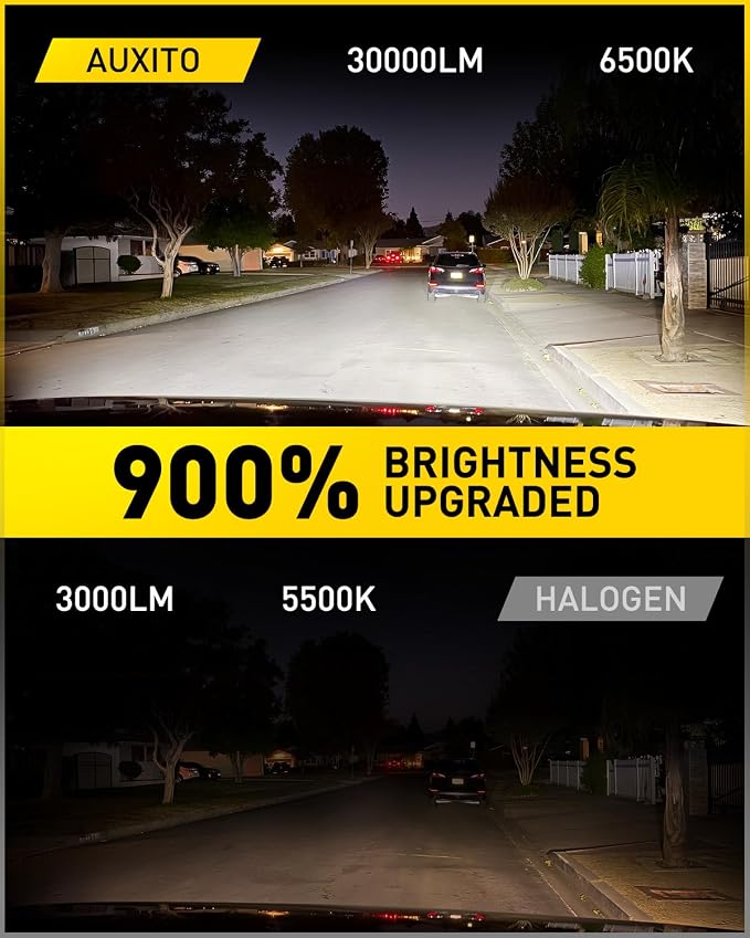 AUXITO 9006/HB4 Bulbs, 30000LM Brightness 6500K White, 1:1 Mini Size, Non-Polarity Plug and Play, HB4 Halogen Fog Lamp Replacement, Canbus Ready, Pack of 2