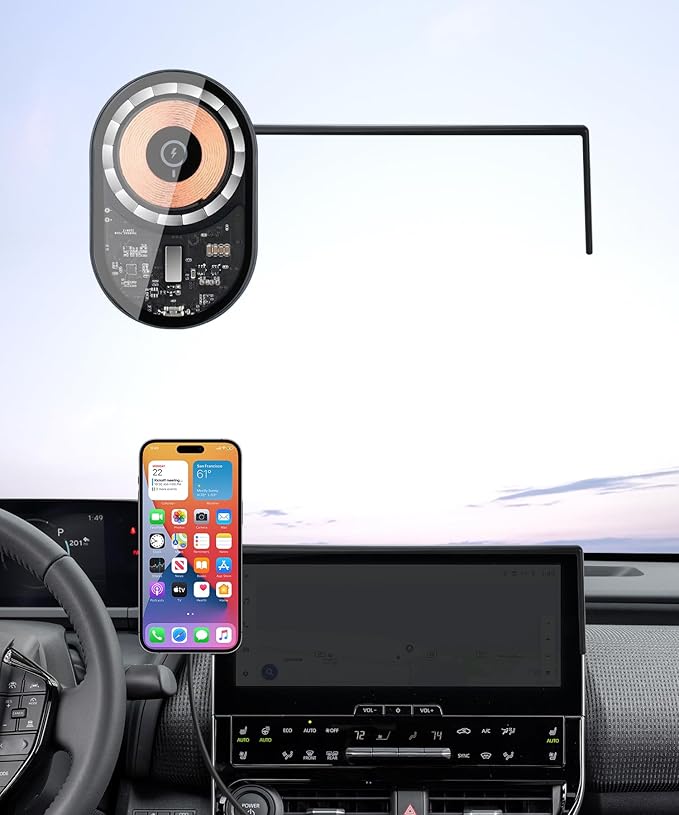 Wireless Charging Car Phone Holder for Toyota BZ4X 2023-2026 / Subaru Solterra 2023-2026, 8/12.3" Screen Fixed Clip, 360° Rotation Car Phone Mount Compatible with MagSafe