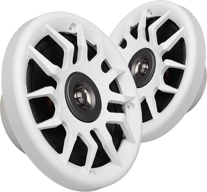 Marine Audio Speakers, 80 Watts, 6.5 Inch, Water Resistant, UV-Resistant, with Metallic Dome Tweeter, High-Performance Marine, RV & Vehicle Upgrade (White)
