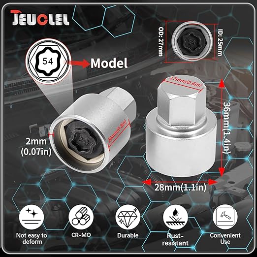054 Wheel Locking Nut Key Compatible With BMW Series - Socket OD 27mm, ID 25mm - Lock Nut Socket Adapter, Anti-Theft Lug Nut Removal Tool, Screw Remover
