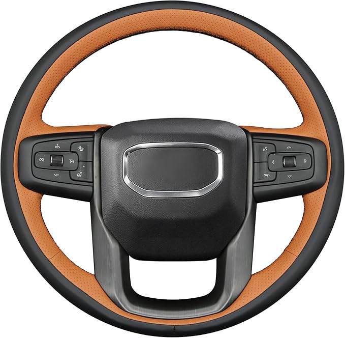 MEWANT DIY Stitching Car Steering Wheel Wrap Cover for GMC Sierra 1500 2019-2023 / Sierra 1500 Limited 2022 / Sierra 2500 2020-2024 / Sierra 3500 2020-2024 / Yukon (XL) 2021-2023 Accessories(3D Style)