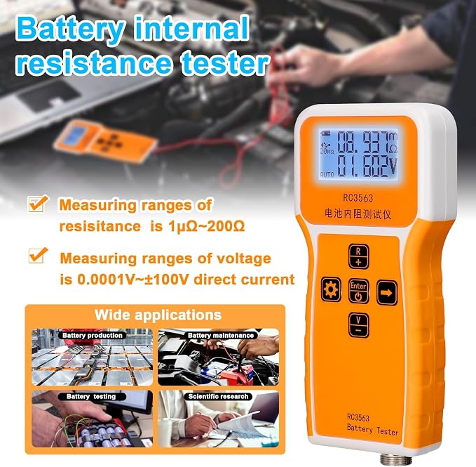 Voltage Tester, RC3563 Voltage Meter Multimeter 3-Digit Display Battery Internal Tester Handheld Portable Battery Internal Voltage Tester (Tester & Probe)