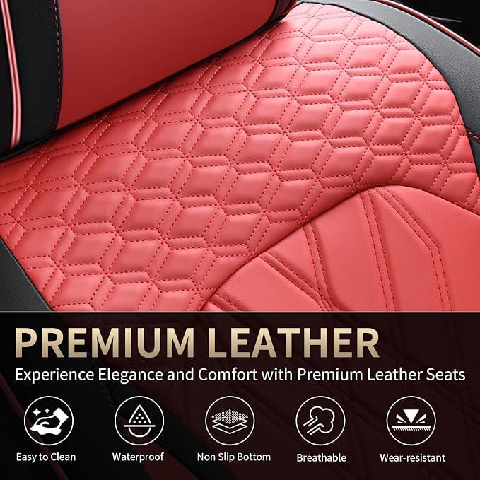 FLORICH Leather Front Seat Covers Red Car Seat Cover Breathable Waterproof Seat Cover for Cars Automotive Seat Covers 2 Front Seats Protector Universal Fit for Most Car Truck SUV, Black&Red