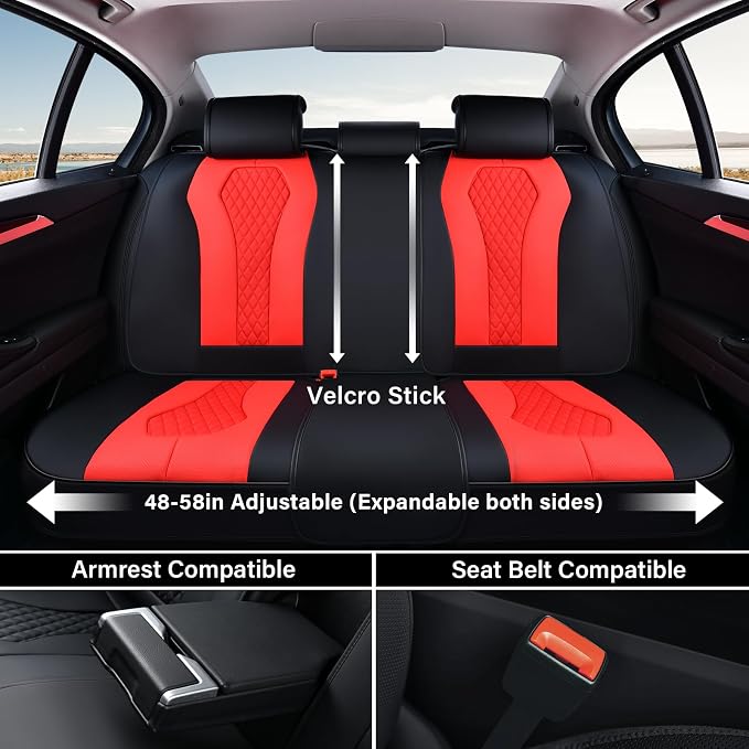 Coverado Car Seat Covers, Back Car Seat Cover, 3-Pieces Leather Seat Cover, Luxury Car Seat Cushion, Luxury Seat Cover Seat Protector Universal Most Cars Trucks SUV
