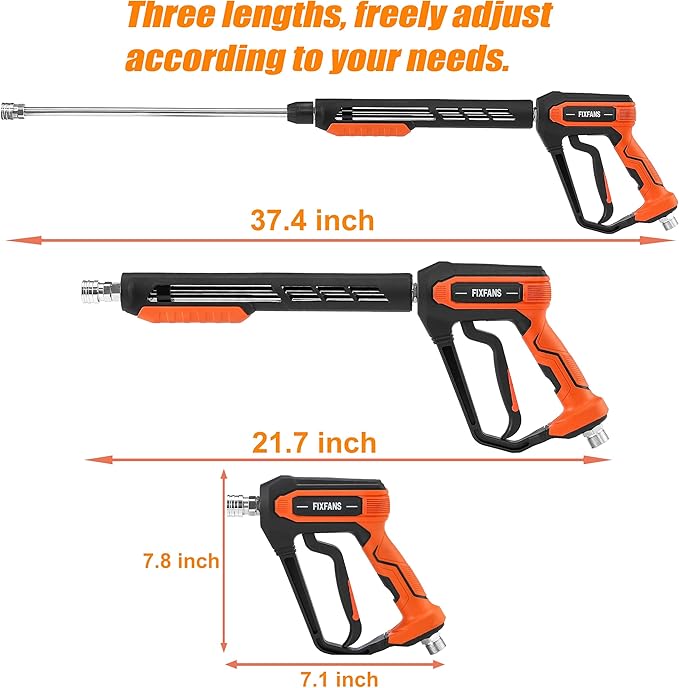 FIXFANS Pressure Washer Gun Kit, 5000PSI Power Washer Handle Gun with Replacement Wand Extension, High Pressure Spray Gun with 5 Nozzle Tips, M22 Fitting, 1/4" Quick Connect Female