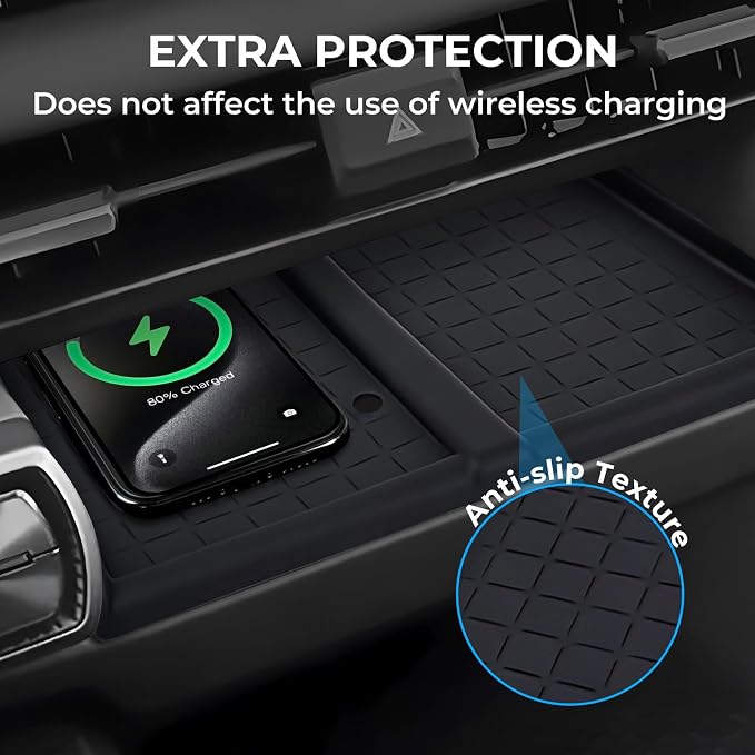 Wireless Charging Protective Mat for Toyota RAV4 2026, Center Console Interior Accessories Silicone Anti-Slip Wireless Charger Cover Pad for 2026 RAV 4, Black