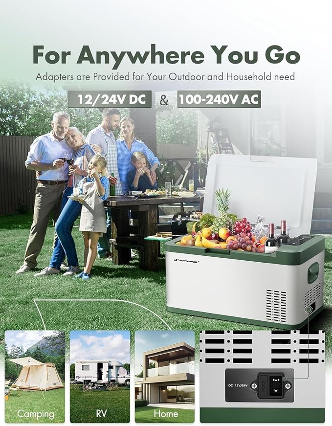 A-Premium 12 Volt Refrigerator 21QT/20.1L Portable Car Fridge Cooler | -4°F~68°F Portable Freezer Fast Cooling with 12/24V DC & 110/240V AC for Home Party Camping RV Roadtrips Truck Outdoor Use