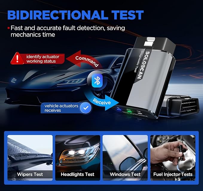 KINGBOLEN SOLOSCAN Bluetooth OBD2 Scanner for Mercedes-Benz MB (A/C/E/S/G/More), Maybach Bidirectional Scan Tool, All System Diagnostic, All Reset Service, Auto VIN, Lifetime Update for iOS & Android