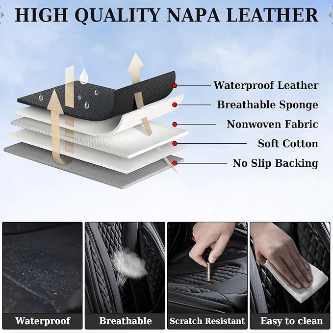 Coverado Back Seat Covers, Waterproof Car Protectors, Black Leather Seat Covers, 3-Piece Automotive Seat Covers for Back Seats Universal Fit for SUVs & Cars, All-Weather Protection