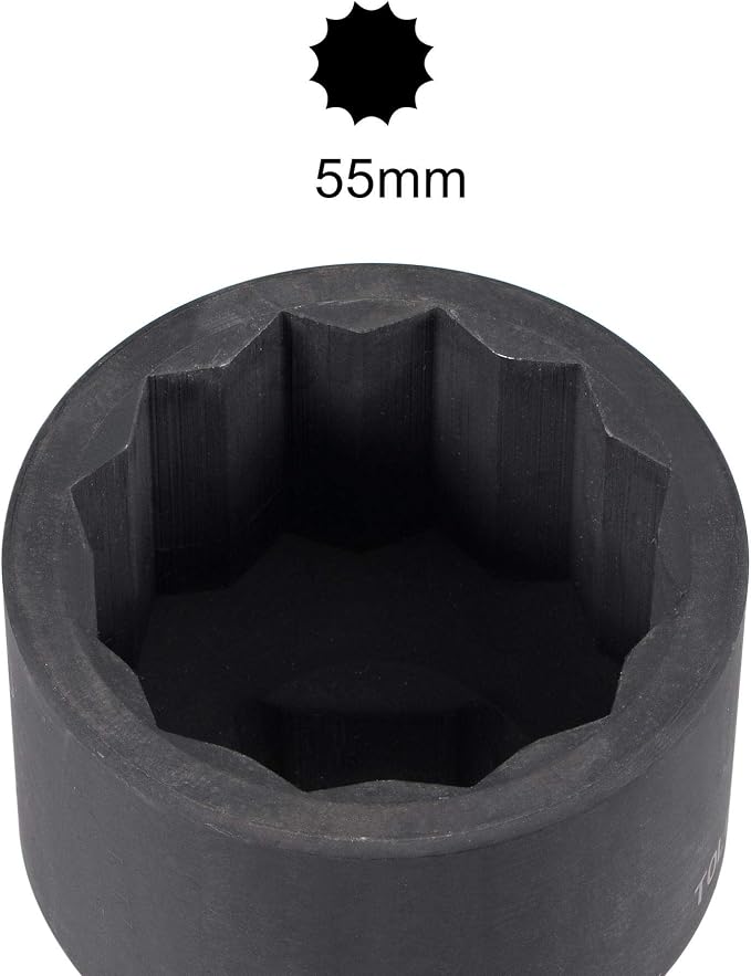 uxcell 1-Inch Drive 55mm 12-Point Impact Socket, CR-MO Steel 80mm Length, Standard Metric Sizes