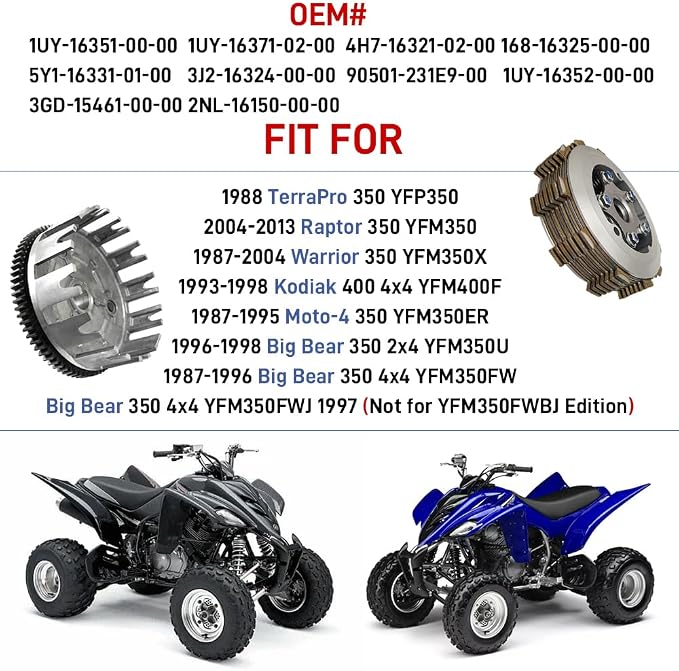 Clutch Kit Assembly & Basket Gasket Compatible with Yamaha Warrior 350 Big Bear 350 4x4 Big Bear 350 2x4 Kodiak 400 Raptor 350 Moto-4 350 1987-2013
