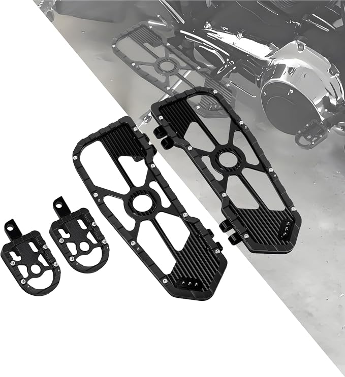 Motorcycle Floorboards Driver Passenger Footboards Wide Foot Pegs Board Pedal Compatible with Touring Electra Road Street Glide Softail Road King Black Edge