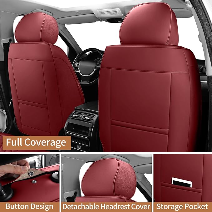 Red Leather Car Seat Covers Front Seat Breathable Seat Protectors Waterproof Automotive Seat Covers Universal Fit for Most Cars SUVs Trucks Vehicles