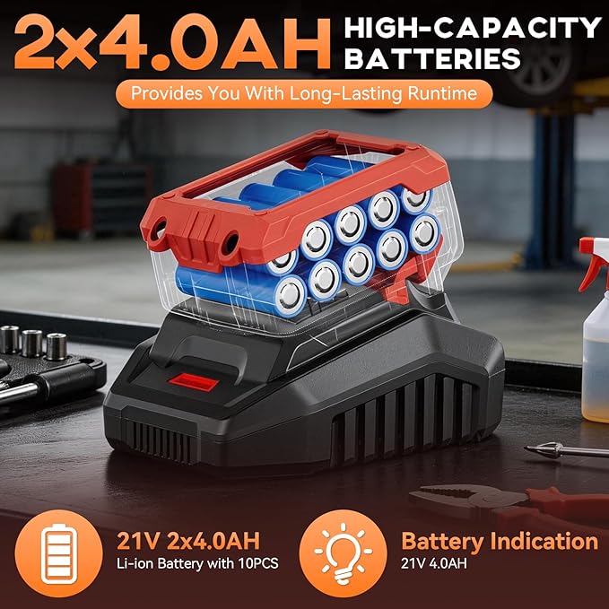 Cordless Impact Wrench, 996Ft-lbs (1350N.m) 1/2" Impact Driver, 21V Brushless Impact Gun, High Torque Impact Wrench with 2x4.0Ah Battery, Power Motor Variable Speeds for Car/Pickup Truck/Mower