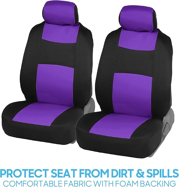 BDK PolyPro Car Seat Covers Full Set in Purple on Black, Front and Rear Split Bench Seat Covers for Cars, Easy to Install Car Seats Cover Set and Accessories for Auto Trucks Van SUV - Purple