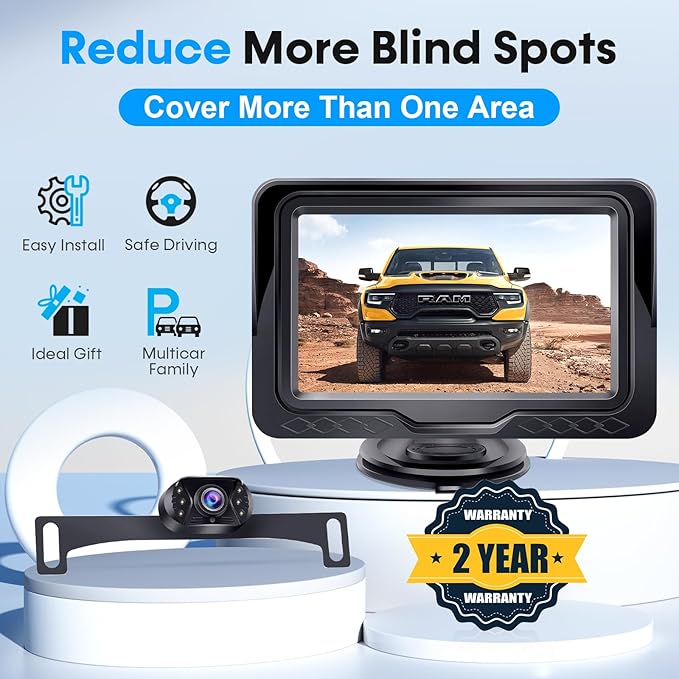 HD 1080P Backup Camera Plug & Play: Easy to Install in 15 Minutes Starlight Night Vision for Backing Up Safely in the Dark - Real-time Image Zero lag Rear View Camera with Monitor for Cars Trucks SUVs