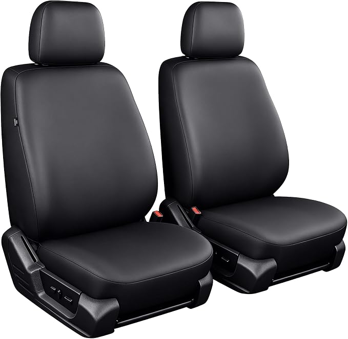 2 Front Custom Seat Covers for Ford F150 2009-2024 2025 2026,F250 F350 F450 2017-2026,Waterproof Faux Leather Truck Seat Covers for Crew Cab XL XLT Lariat King Ranch Platinum,Black