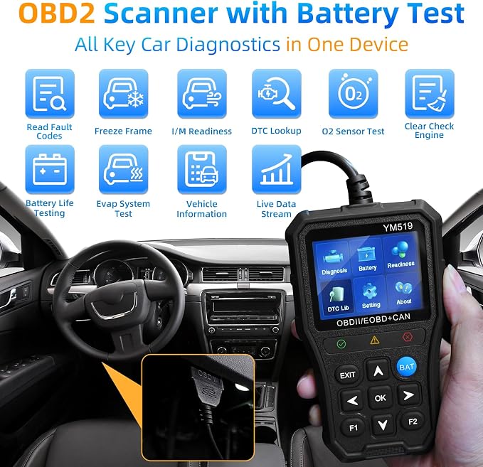 YM519 OBD2 Scanner Diagnostic Tool, Car Code Reader with Check Engine Light Reset, Automotive Engine Fault Code Scan Tool for All OBDII Cars Since 1996