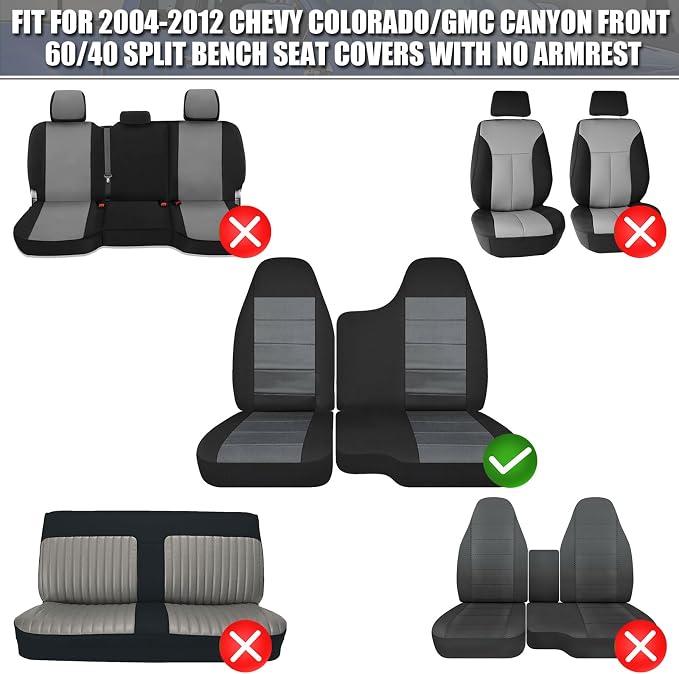 SAPUBK Custom-Fit Front Split Bench Seat Cover Without Armrest Replace for 2004-2012 Chevy Colorado/GMC Canyon Pickup, Knitted Fabric Composite Soft Foam Lining Airmesh Breathable Seat Cover