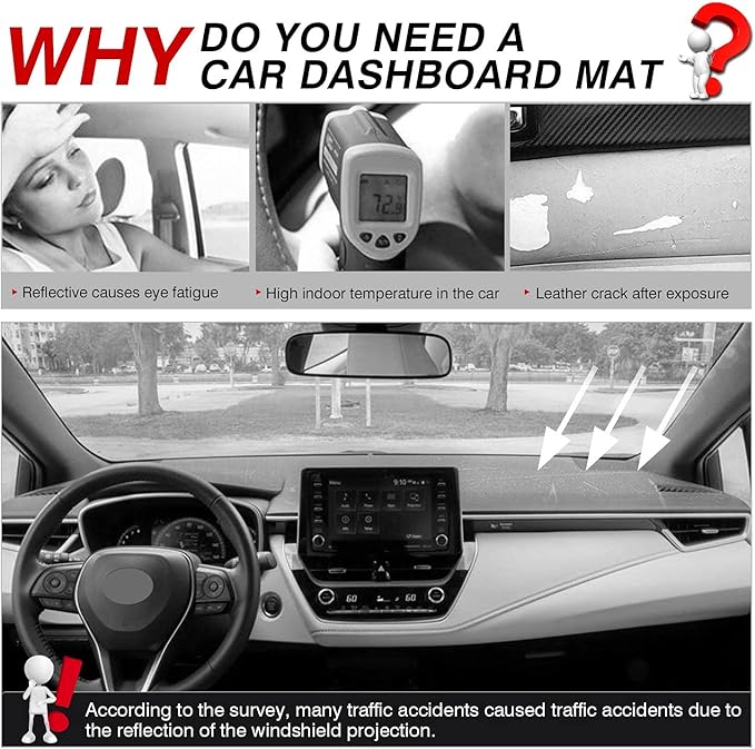 Autorder Dashboard Cover Mat for Toyota Corolla 2019-2022 2023 2024 2025 2026 Accessories Dash Cover Flannel Dash Mat Sunshade Glare UV Rays Protector