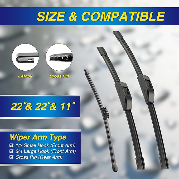 5 PLUS® Silicone Windshield Wipers Replacement for 2018-2024 FORD Expedition Wiper Blades(Set of 3),Automotive Replacement Windshield Wiper Blades For My Car-22"/22"/11"