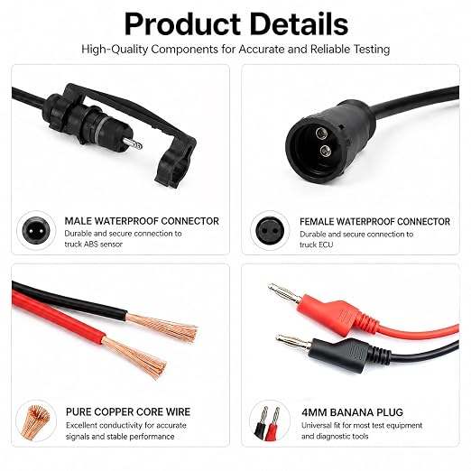 ABS Diagnostic Multimeter Cable for Heavy Duty Semi Trucks & Trailers | Male and female test leads included, No cutting or piercing factory wires, Stable connection for multimeter checks