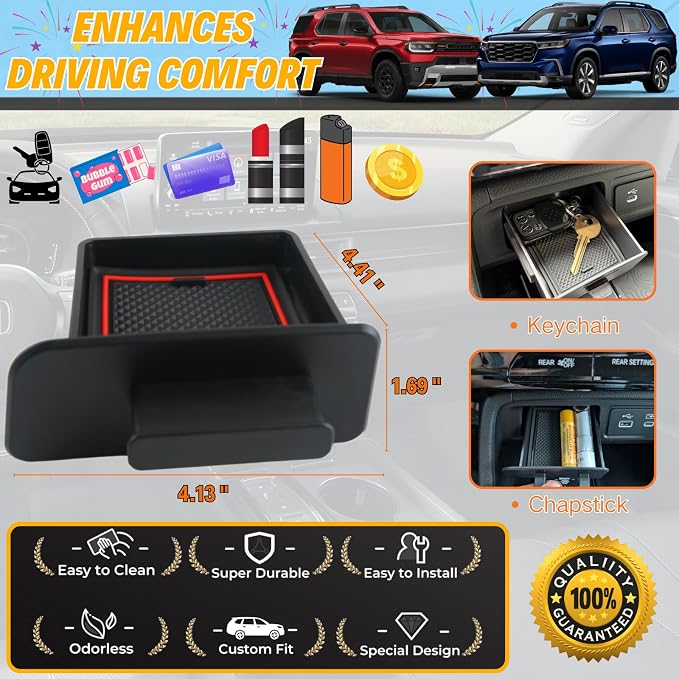Storage Drawer Tray with Handle for 2026 Honda Passport Trailsport Elite/2025 2024 2023 Honda Pilot Center Console Organizer Accessories Extra Storage (Not for Ridgeline)
