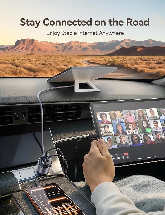 Starlink Mini Car Adapter, JOYROOM 10FT Starlink Mini Cable, Digital Voltage & Wattage Display, 12V-24V Cigarette Lighter Car Charger PD 45W USB-C & 30W USB-A Ports for RV, Boat & Truck