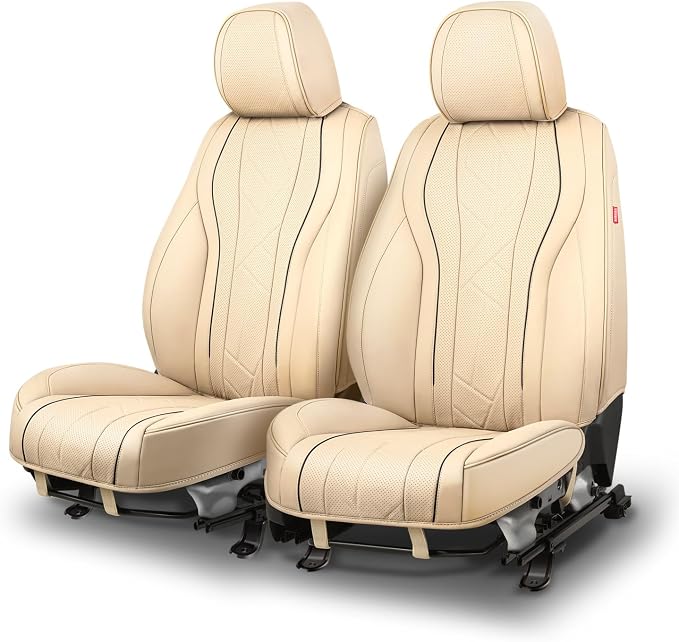 Touring Series Leatherette Front Row Set Seat Covers Universal for Cars Trucks SUV, Beige, CA-SC-Touring-F-BE