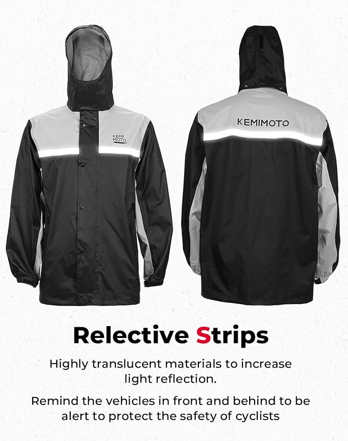 KEMIMOTO Rain Suit for Men, Motorcycle Rain Gear Waterproof Protective Rain Coat with Pants 2 Pieces Rainsuit Breathable Outdoor Fashion Black 3XL