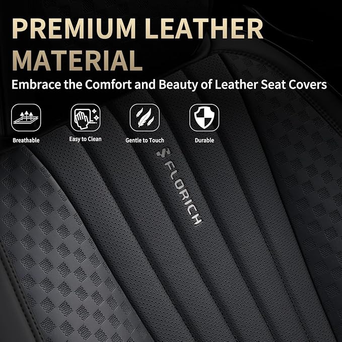 FLORICH Car Seat Covers, Premium Leatherette Car Seat Cushions Full Set, Black Seat Covers for Cars Front Seats and Back, Automotive Seat Protectors Universal Fit for Most Sedans Cars SUV Trucks
