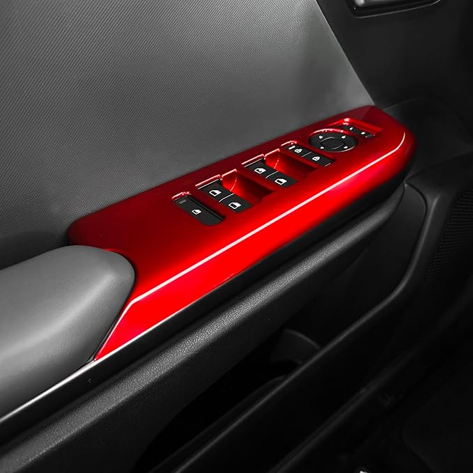 Car Interior Window Switch Panel Cover Side Door Glass Lock Control Button Cover Compatible with Kia K4 2025-2026 Accessories (Glossy Red Style)