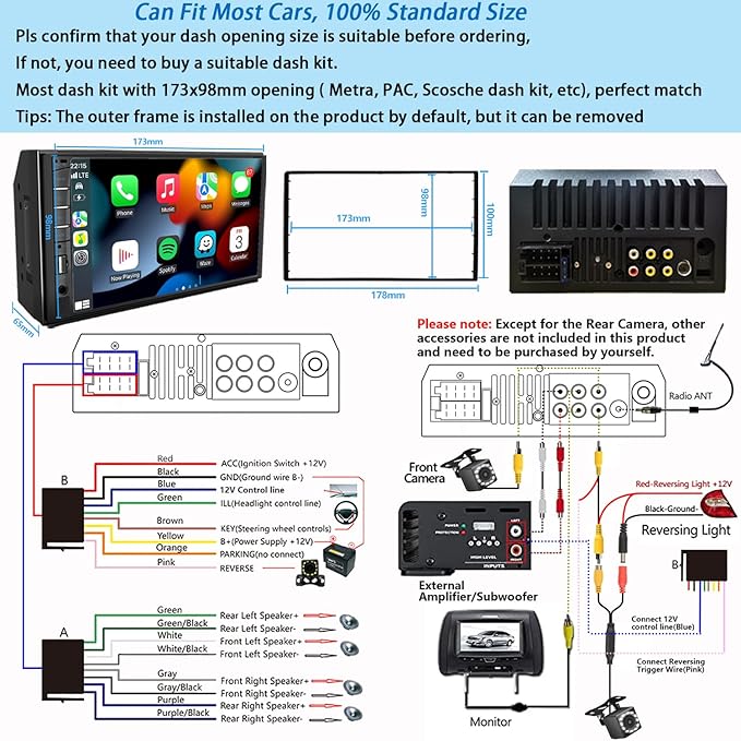 Naifay Double Din Car Stereo with Dash Cam | 7INCH Touchscreen Car Radio Receivers Support with Apple Carplay & Android Auto, Bluetooth, Backup Camera, Mirror Link, Voice Control, SWC, FM/USB/TF/AUX