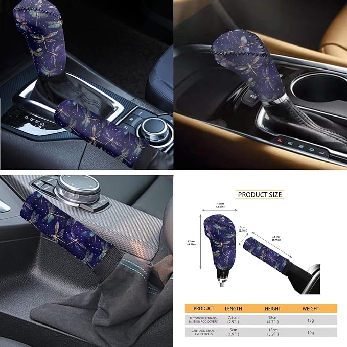 Dragonfly Steering Wheel and Car Seat Set with Coasters+Seatbelt Pads+Gear Lever Cover+Hand Brake Cover 11 Pack Universal Fit Most Vehicles Auto Accessories for Women