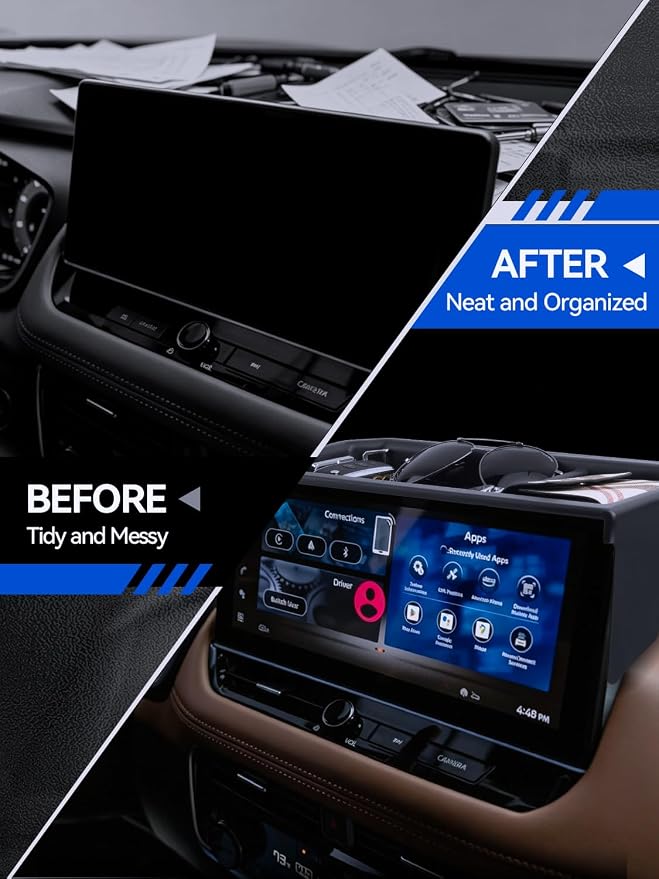 for Outlander Dashboard Console Organizer 2025-2026 Mitsubishi Outlander(ES/SE/SEL/Trail/Platinum) Accessories Behind Screen Organizer 12.3 Inch Storage Box Console Dash Tray